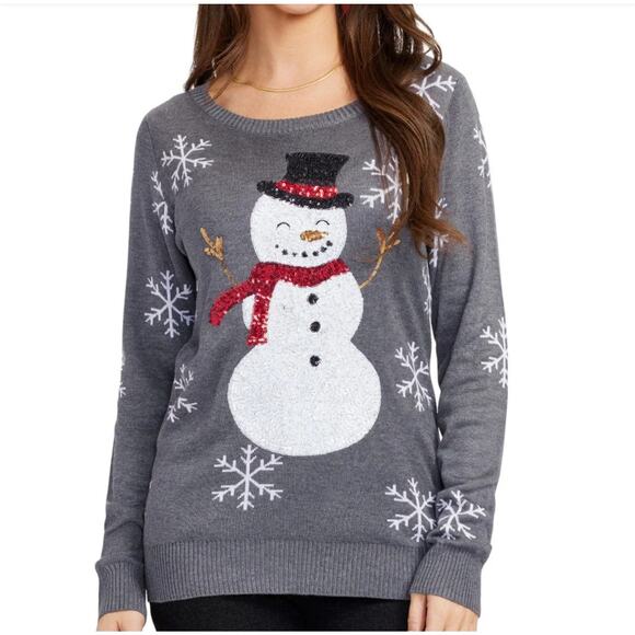 Tipsy Elves Women Sequined Snow Day Ugly Christmas Pullover Sweater Gray Size XL - Picture 1 of 12
